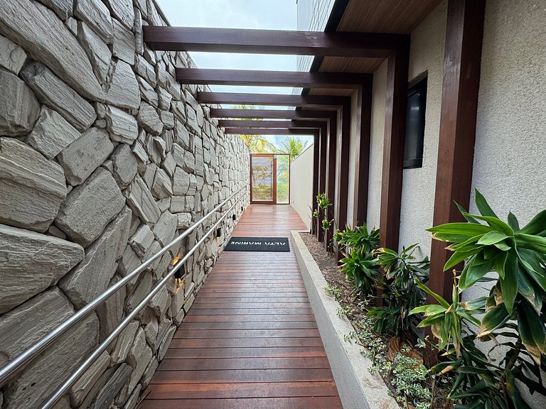 Flat beira-mar pé na areia com varanda AH 410