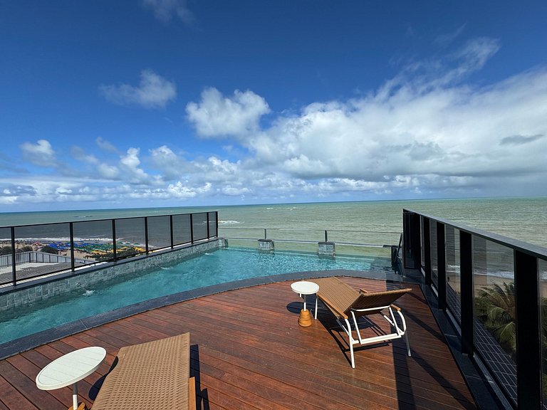 Flat beira-mar pé na areia com varanda AH 410