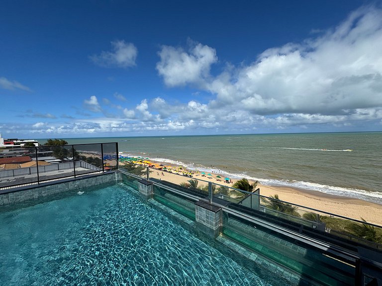 Flat beira-mar pé na areia com varanda AH 410