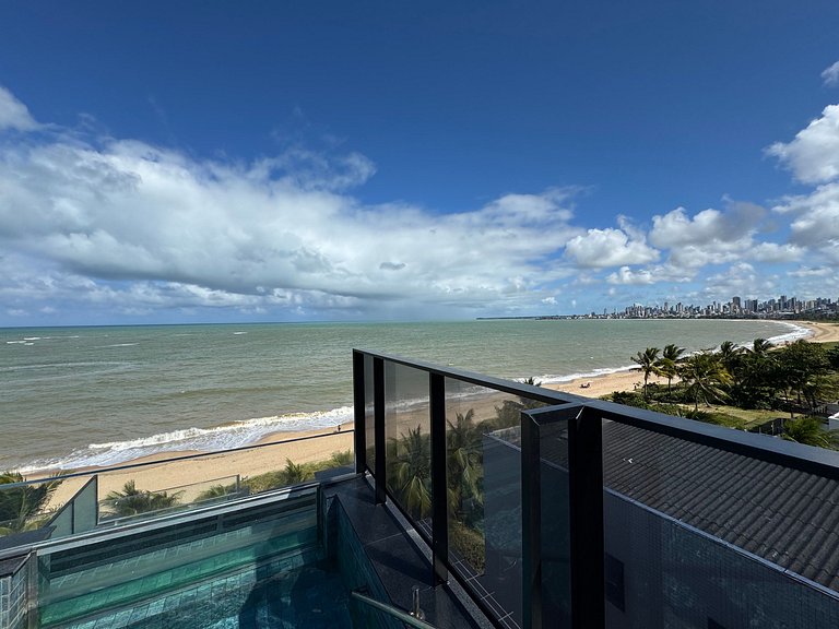 Flat beira-mar pé na areia com varanda AH 410