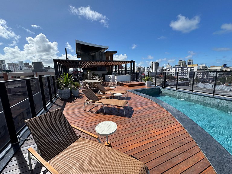 Flat beira-mar pé na areia com varanda AH 409