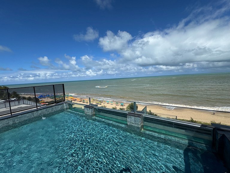 Flat beira-mar pé na areia com varanda AH 410