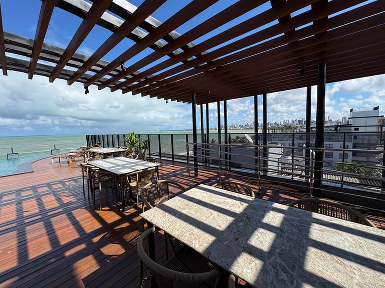 Flat beira-mar pé na areia com varanda AH 410