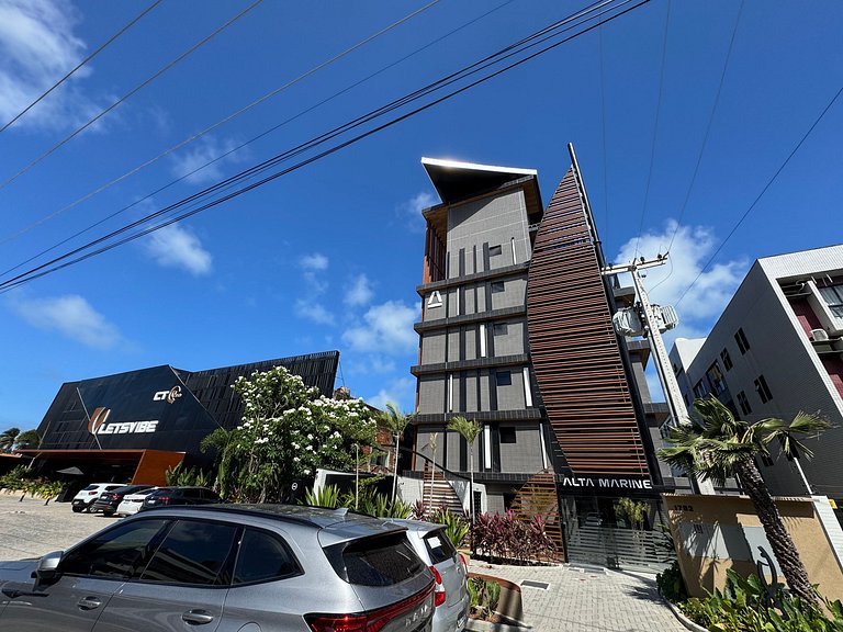 Flat beira-mar pé na areia com varanda AH 409