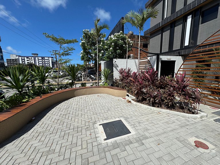 Flat beira-mar pé na areia com varanda AH 410