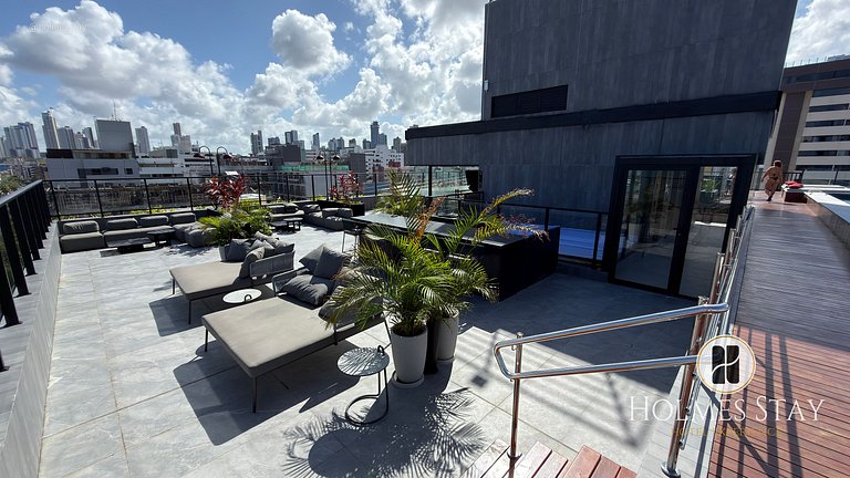 Flat de luxo térreo com terraço em Tambau AQT05