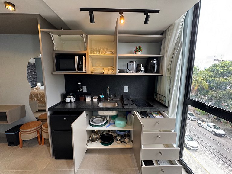 Flat de luxo com cozinha completa 4 pessoas