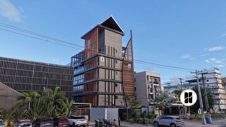 Flat beira-mar pé na areia com varanda AH 409