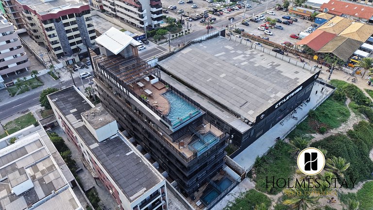 Flat beira-mar pé na areia com varanda AH 409